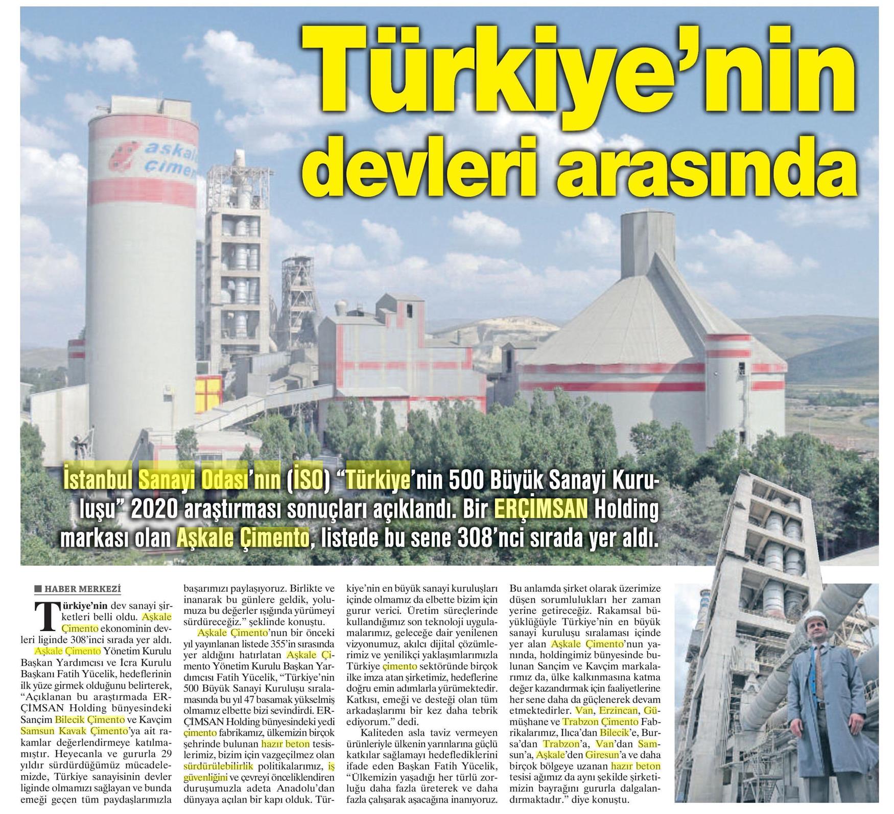 Aşkale Çimento Ekonominin Devler Liginde